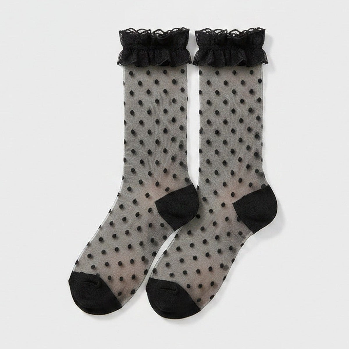 Black Polka Dot Ruffled Crew Socks – apparel accessories (view 1)