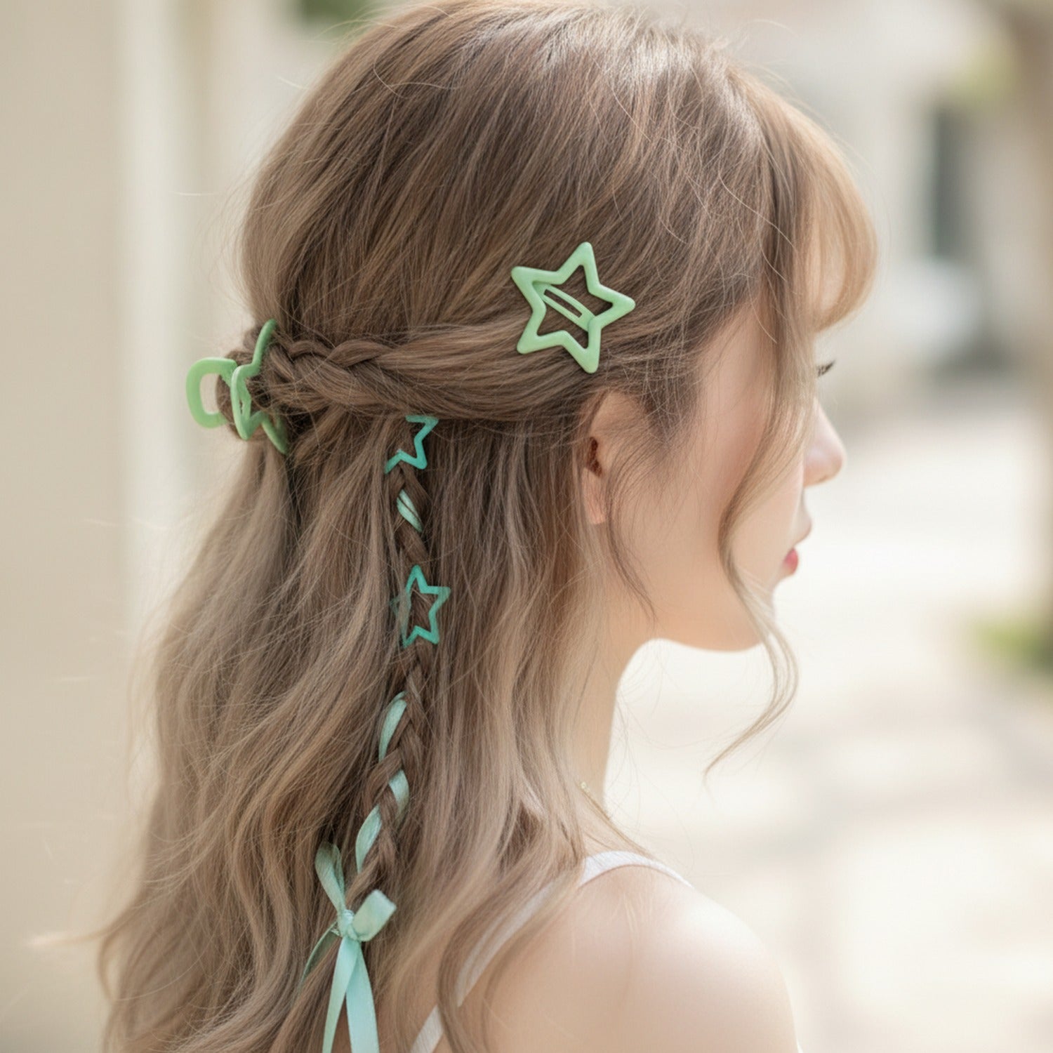 Butterfly & Star Hair Clip Set Green