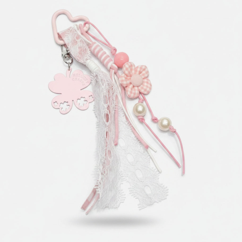 Lace Pearl Charm Keyring - Pink – novelty & toys (view 1)