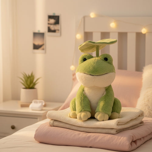 Adorable Green Frog Plush Toy With Lily Pad