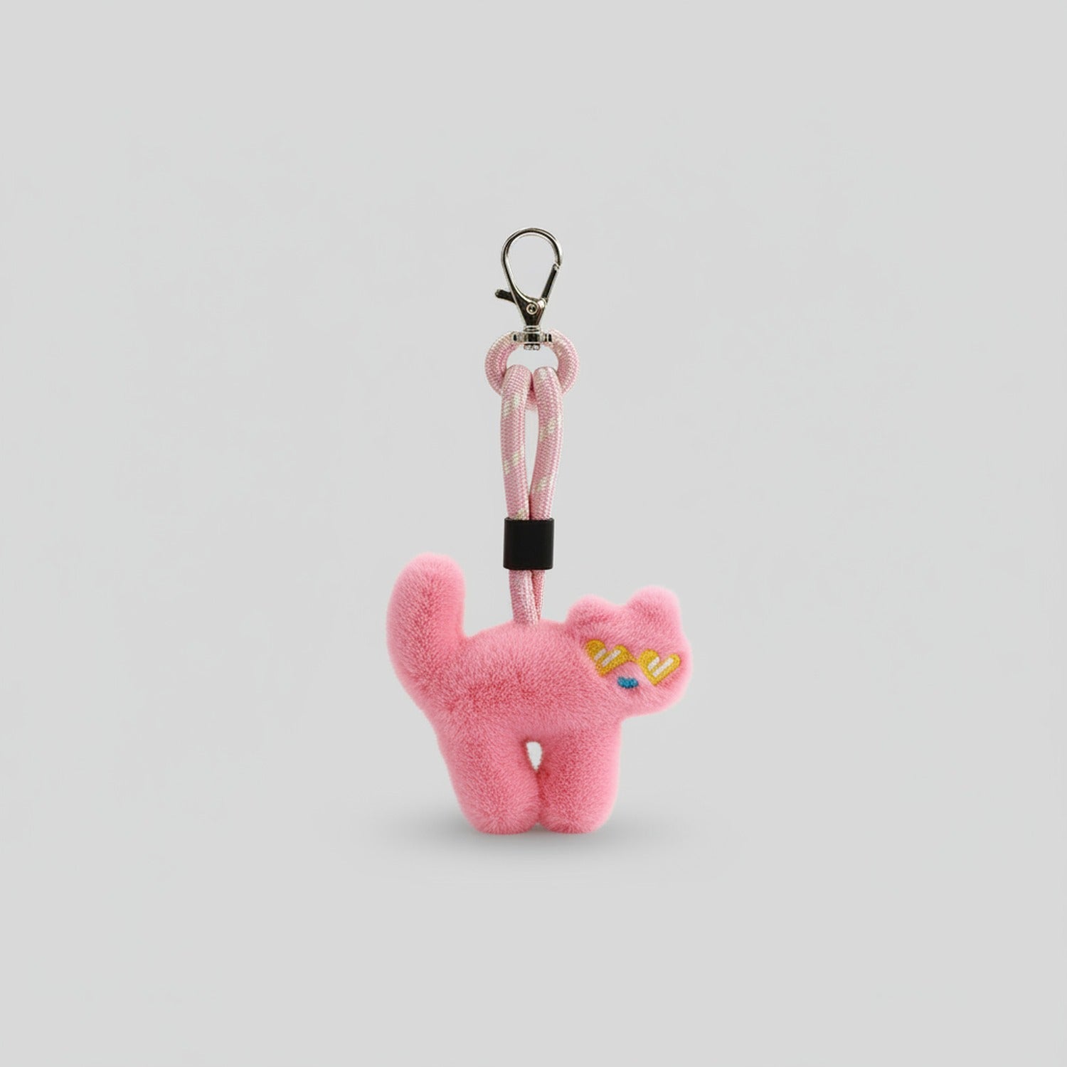 Pink Fuzzy Cat Phone Charm Keychain