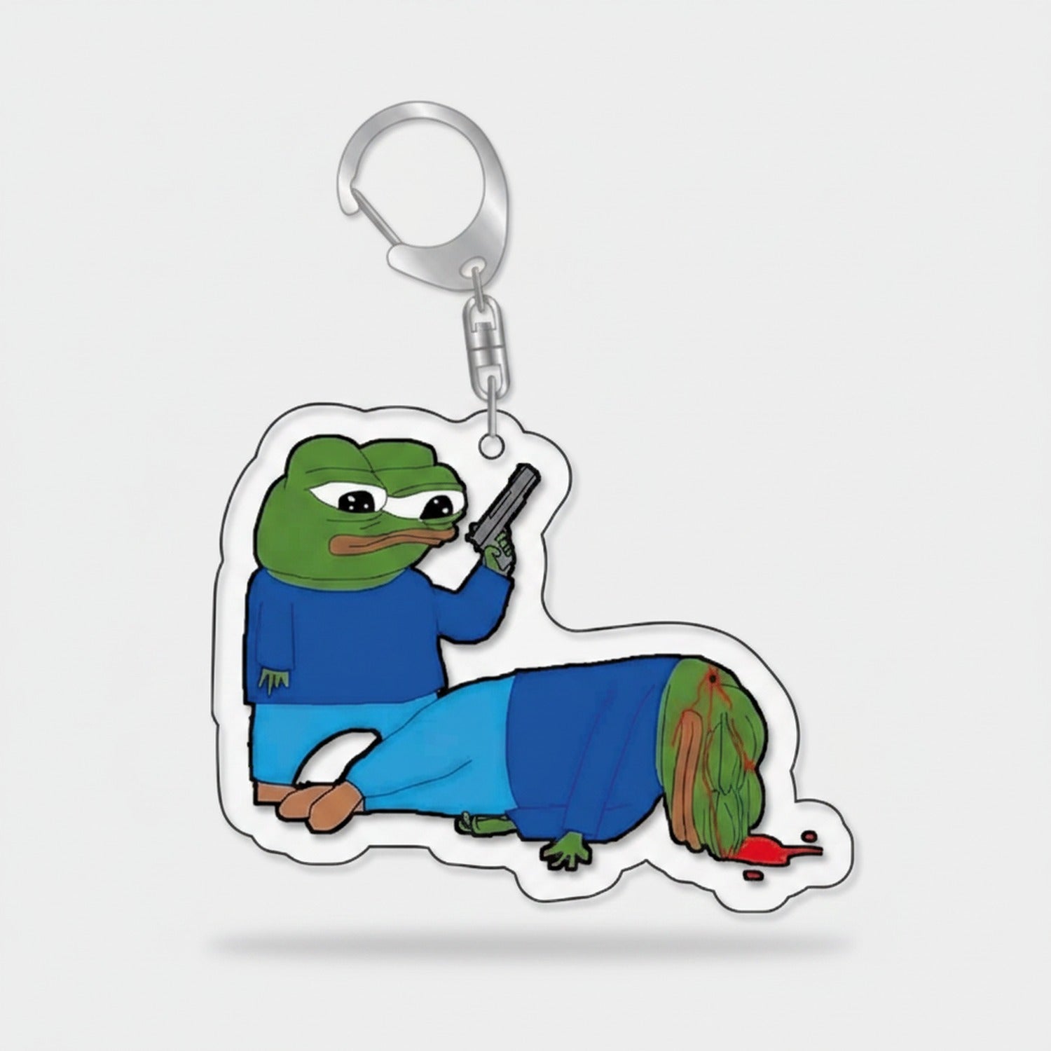 Sad Cat Acrylic Keyring Charm with Teardrop