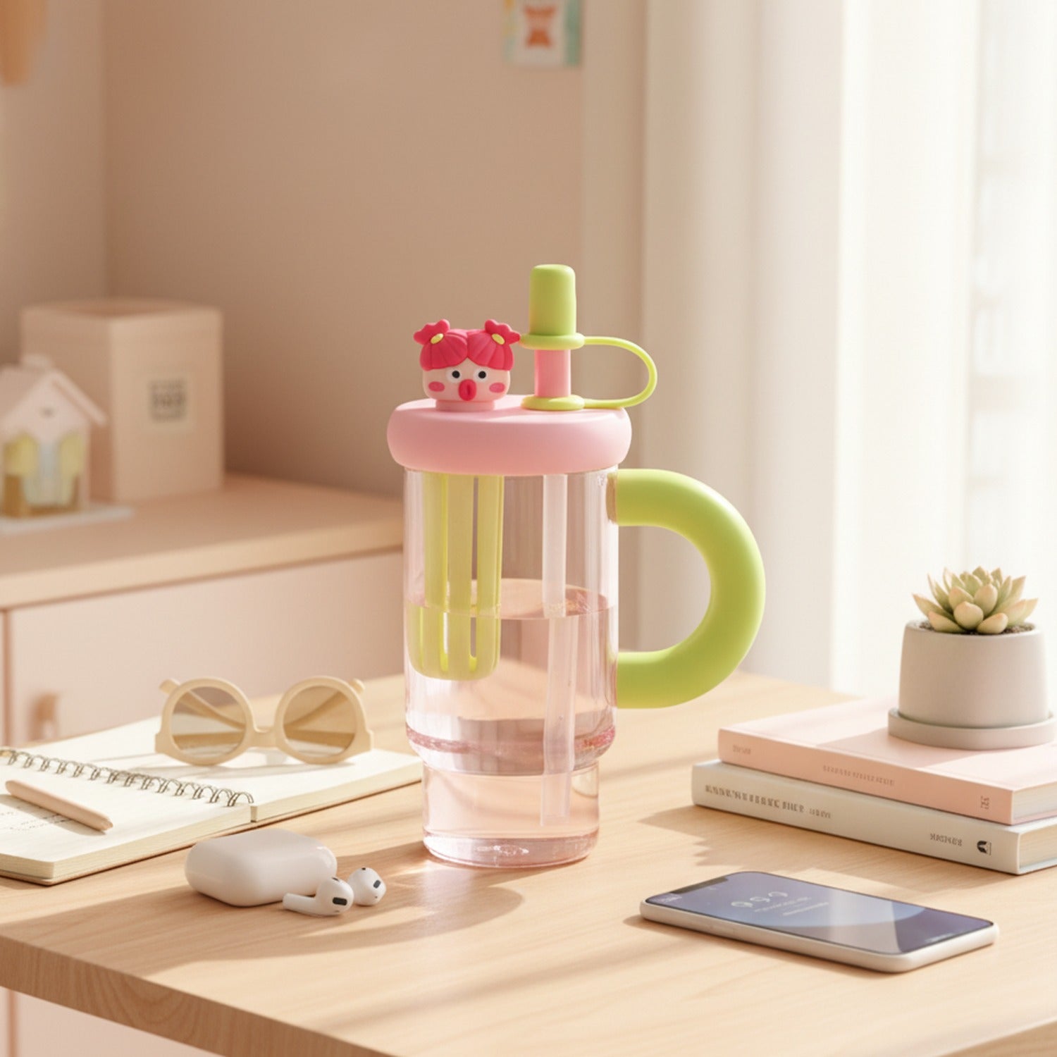 Pink Strawberry Character Cup With Charm Lid