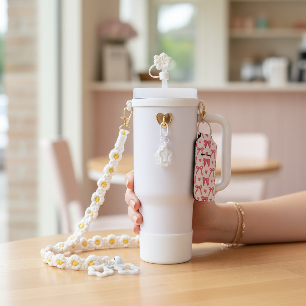Daisy Flower Beaded Cup Charm Accessories Set