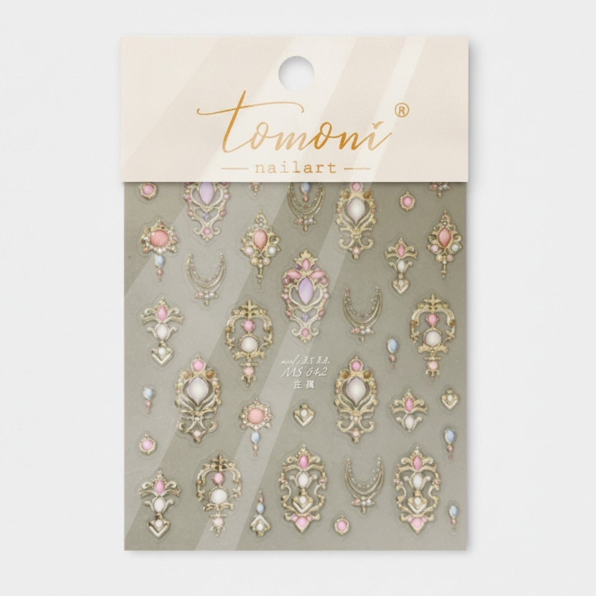 Ornate Gold Gem Nail Art Stickers Pink – Korean nail care (view 1)