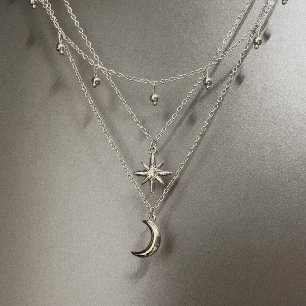 Celestial Layered Chain Necklace - Silver