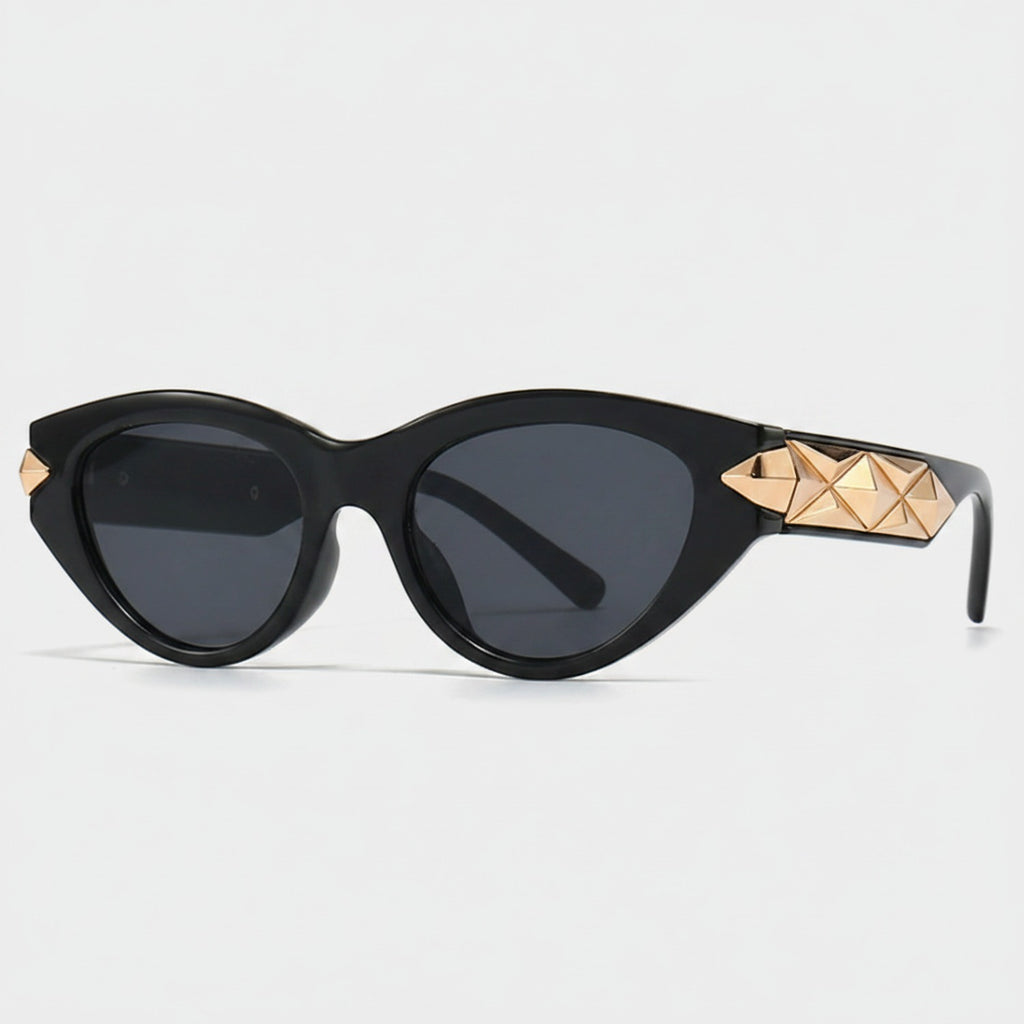 Black Cat Eye Sunglasses With Gold Studs