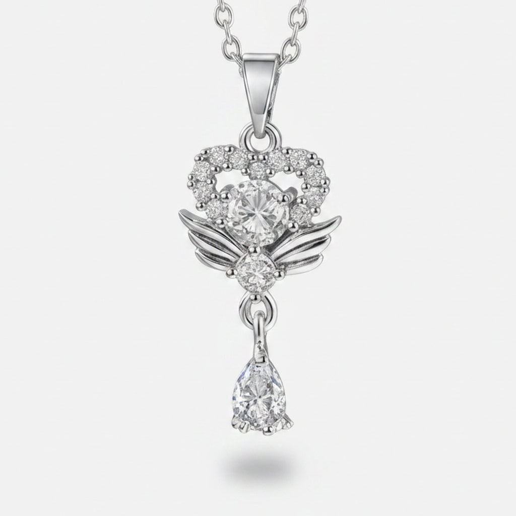 Silver Heart Butterfly Wing Cubic Zirconia Necklace – jewelry (view 1)