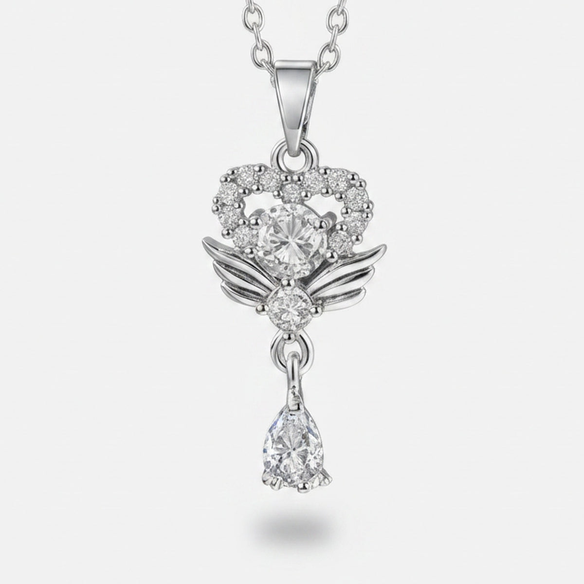 Silver Heart Butterfly Wing Cubic Zirconia Necklace – jewelry (view 1)