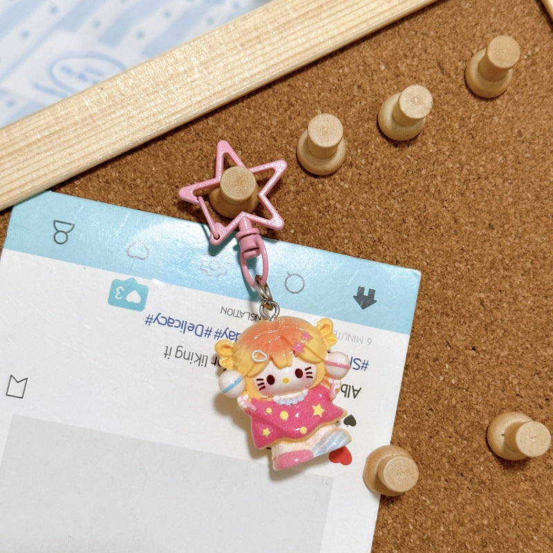 Star Girl Cat Keychain Cartoon Backpack Charm Gift - Pink