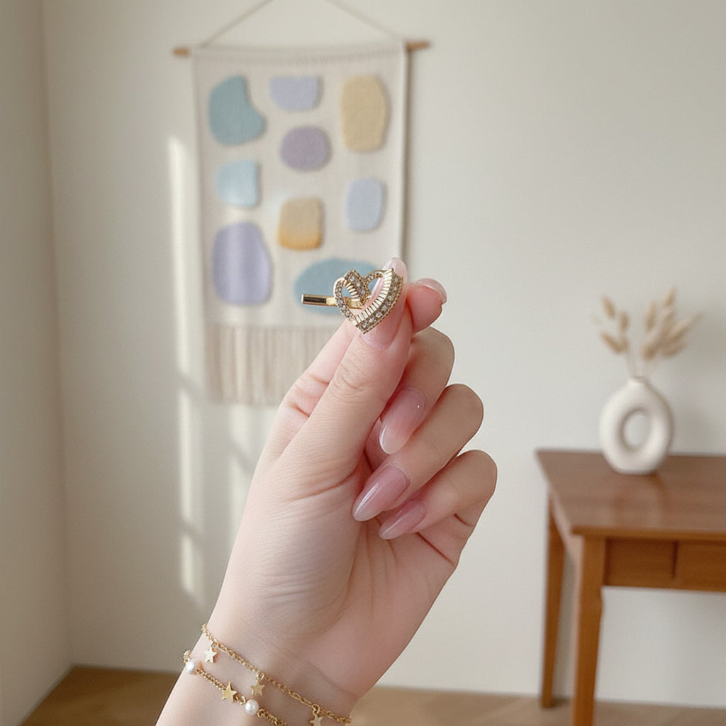 Gold Heart Rhinestone Stud Earrings
