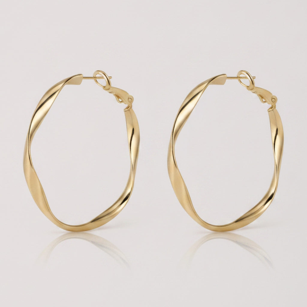 Twisted Oval Hoop Earrings - Gold