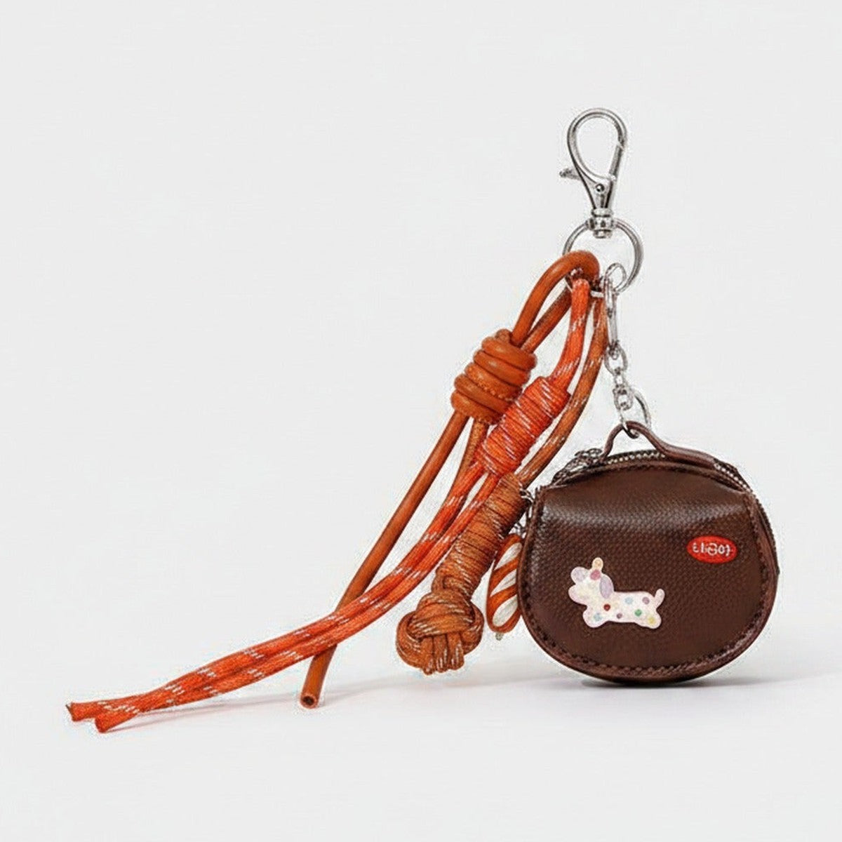 Dog Charm Braided Rope Keychain - Pink Polka Dot Puppy A12 – novelty & toys (view 1)