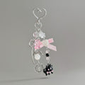 Pink Heart Charm Acrylic Keyring With Butterfly And Cross