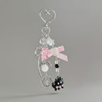 Pink Heart Charm Acrylic Keyring With Butterfly And Cross