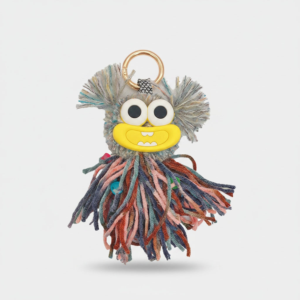 Fuzzy Monster Acrylic Keyring With Charms - Brown – novelty & toys (view 1)