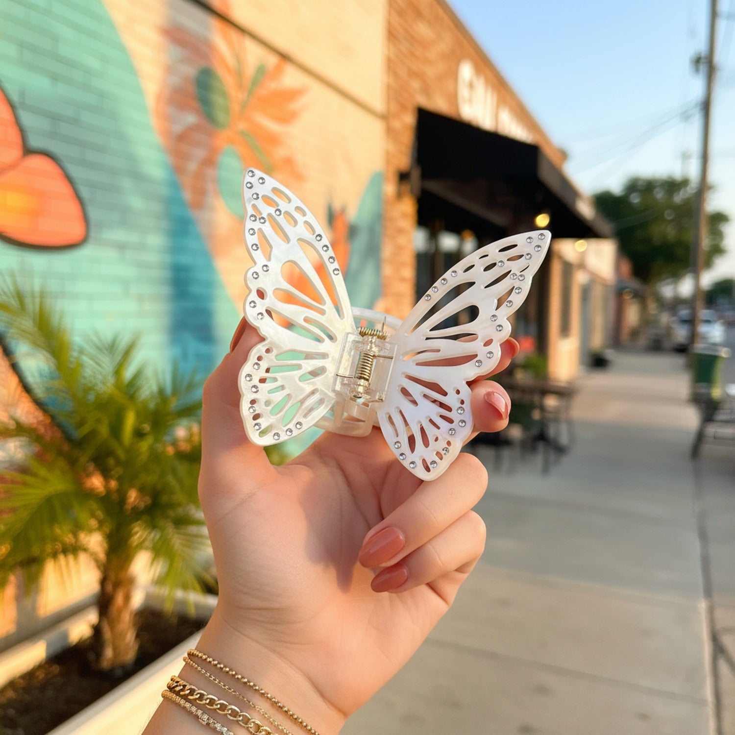 Iridescent Butterfly Rhinestone Hair Claw Clip