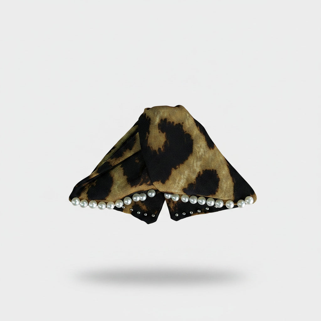 Pearl-Beaded Leopard Print Butterfly Hair Claw