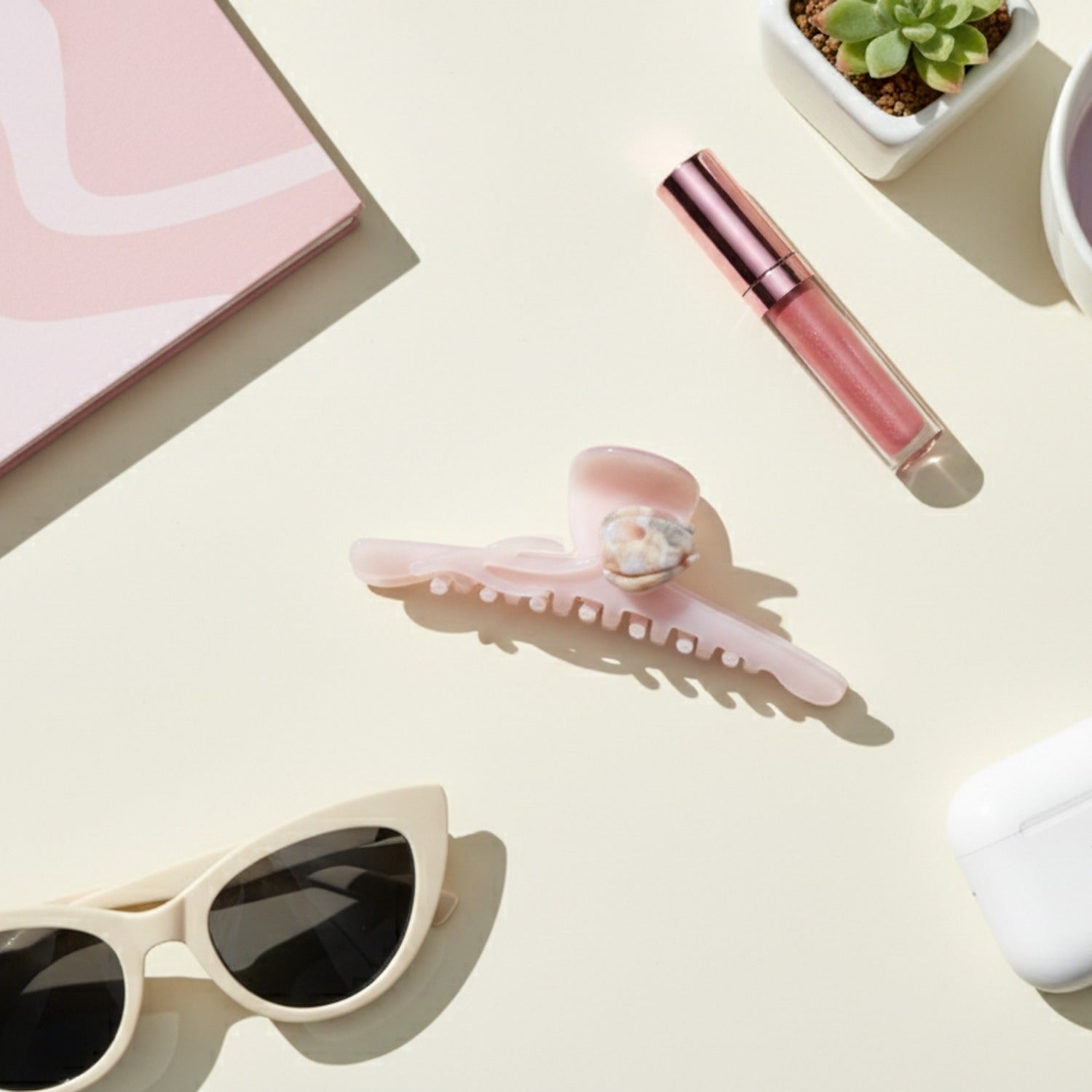 Pearl Shell Translucent Pink Hair Claw