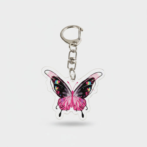 Butterfly Acrylic Keyring Charm Pink Black – novelty & toys (view 1)