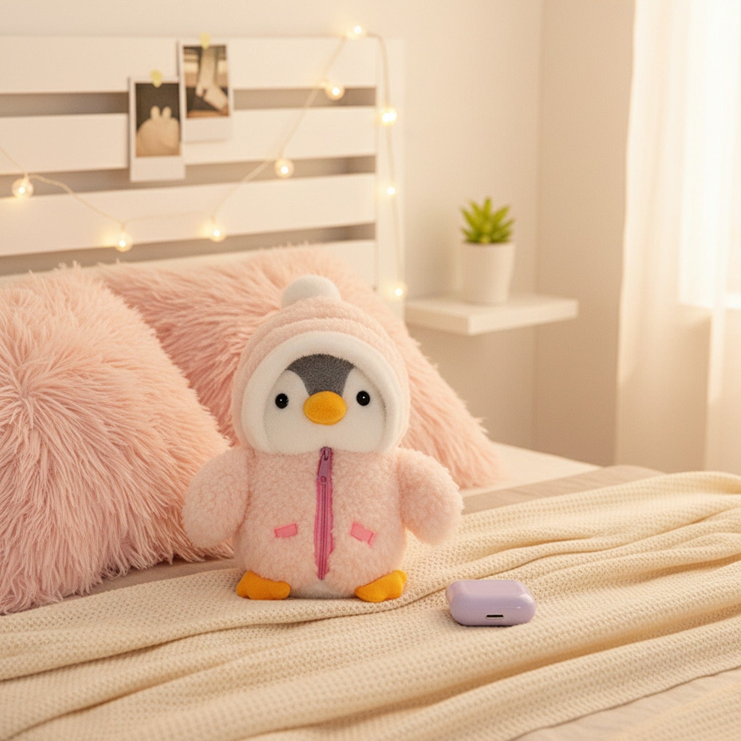 Adorable Pink Penguin Plush Toy With Zipper Jacket