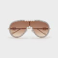 Pearl Rhinestone Aviator Sunglasses Brown Gradient