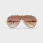 Pearl Rhinestone Aviator Sunglasses Brown Gradient
