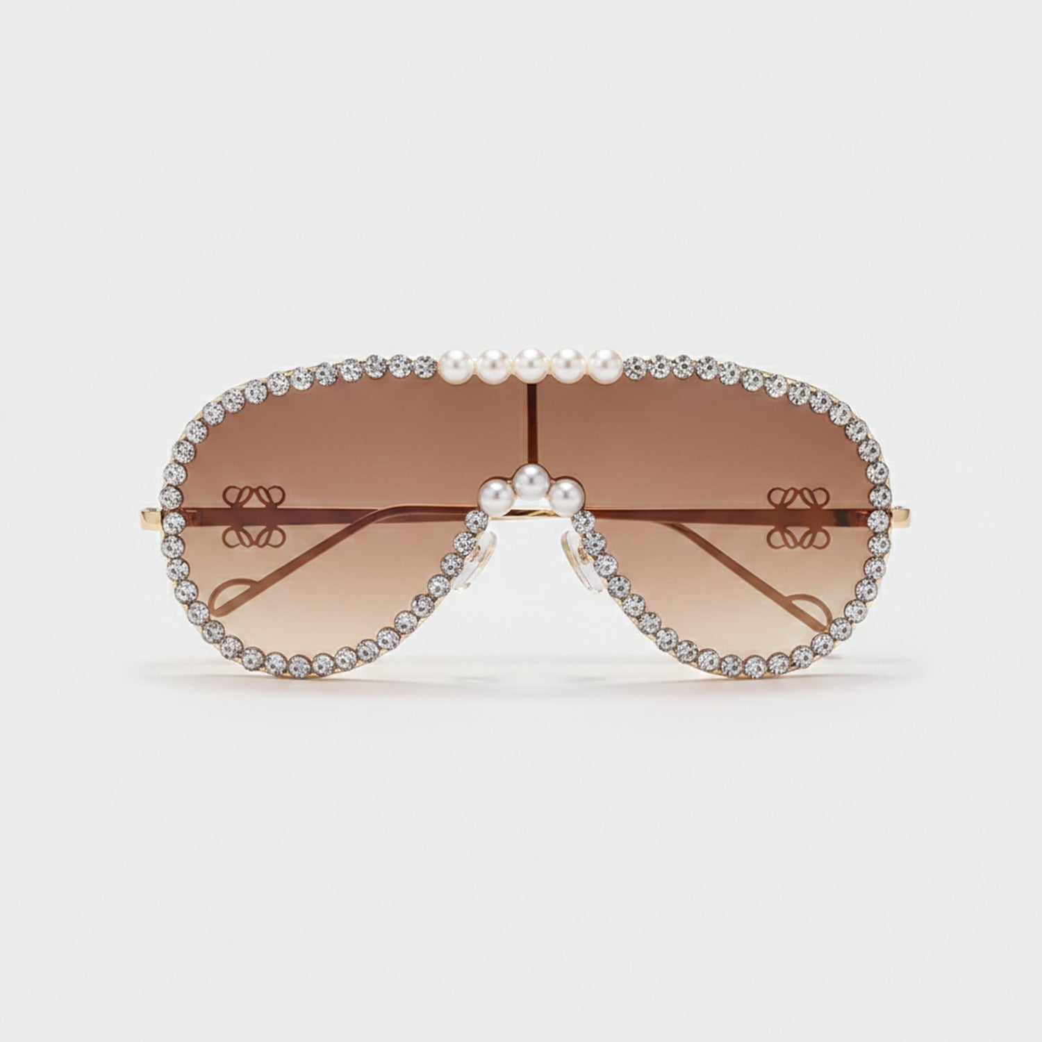Pearl Rhinestone Aviator Sunglasses Brown Gradient