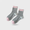 Gray Striped Pink Cuff Star Crew Socks