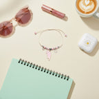 Pink Beaded Cat Charm Bracelet with Flower