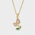 Pink Flower Teardrop Rhinestone Gold Chain Necklace