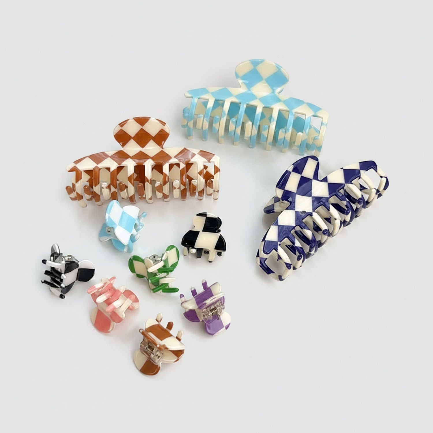 Checkered Hair Claws Colorblock Set Pack