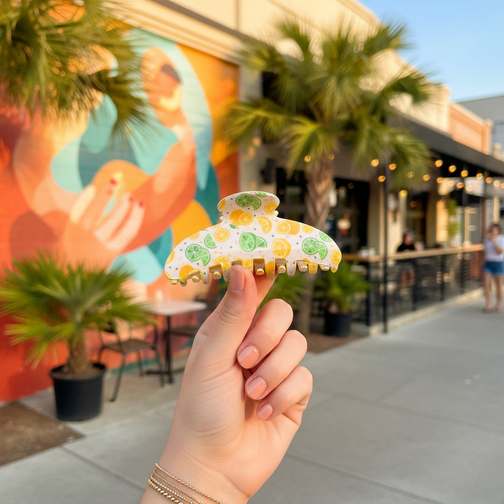 Citrus Fruit Printed Gold Hair Claw Clip