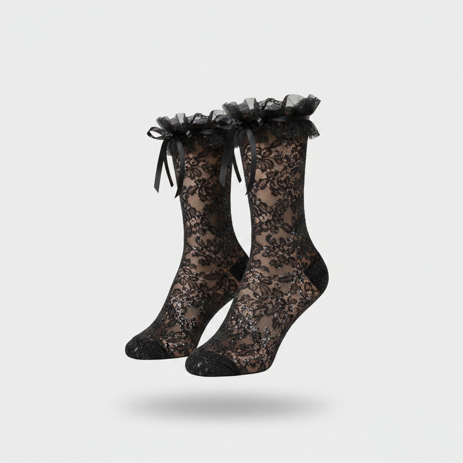 Lace Ruffle Crew Socks With Bow