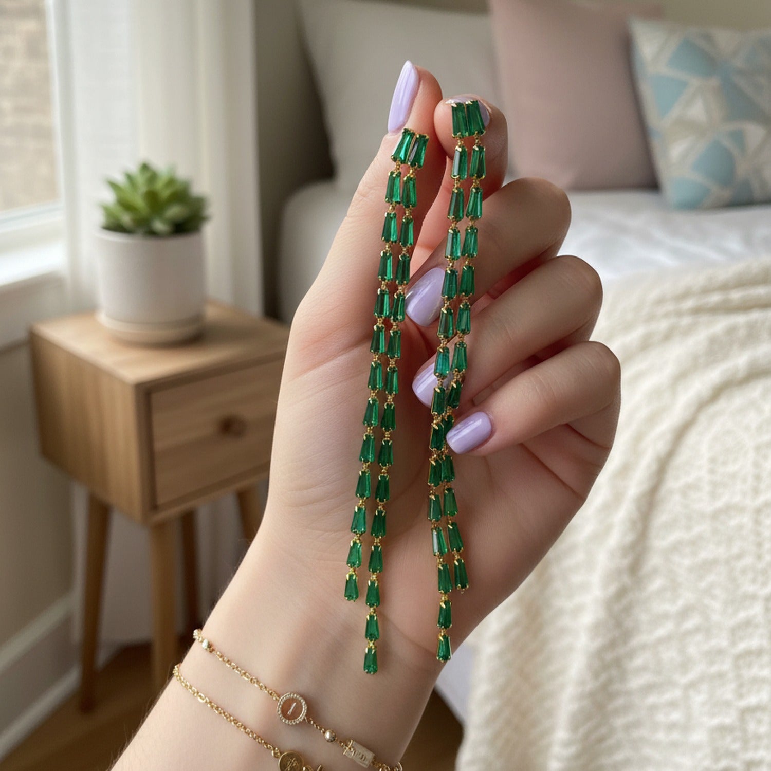 Baguette Tassel Drop Earrings - Default 2