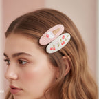 Embroidered Oval Hair Clip Duo Pink Ice Cream