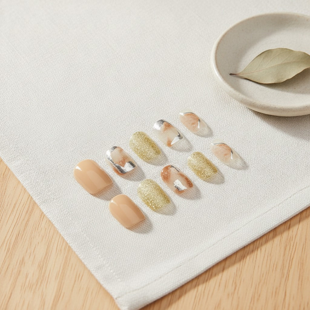 Marble & Glitter Nail Set - Cream Marble
