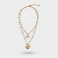 Layered Pearl Shell Charm Necklace - Gold & Pearl