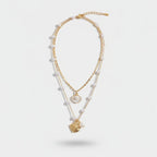 Layered Pearl Shell Charm Necklace - Gold & Pearl