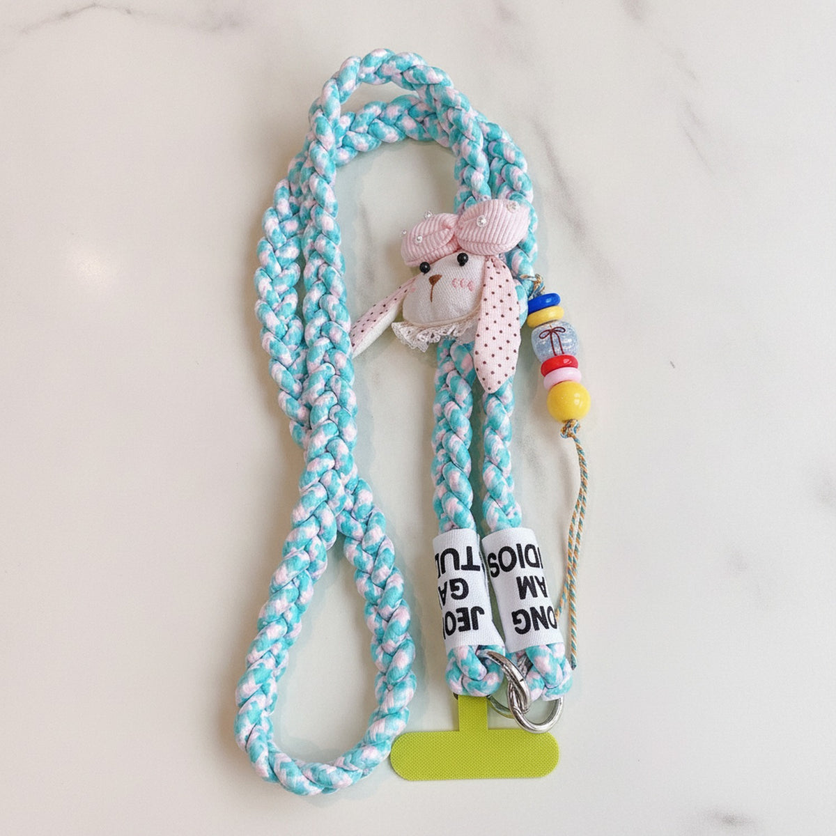 Pastel Rope Bunny Phone Charm - Pink Polka Dot Bunny