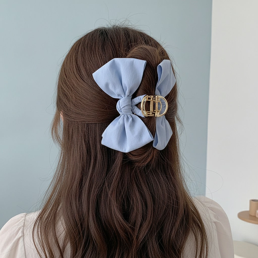 Oversized Bow Hair Claw - Periwinkle Blue