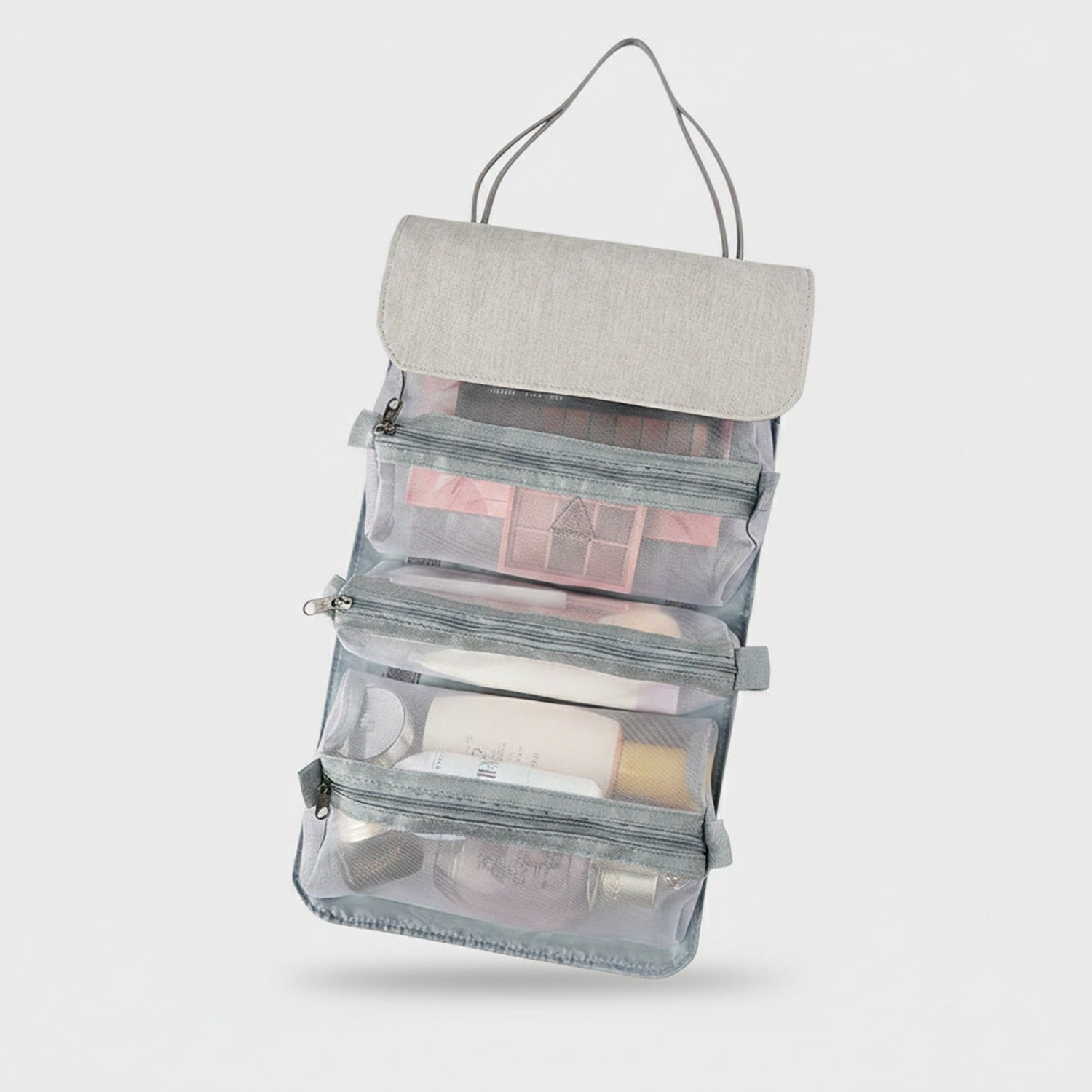 Hanging Cosmetic Organizer Bag Gray Compartments