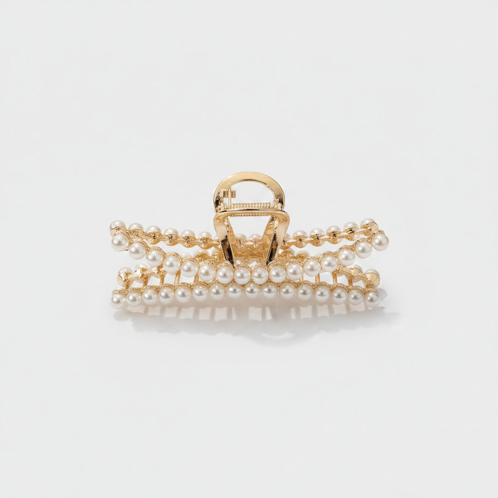 Pearl Beaded Gold Hair Claw Clip