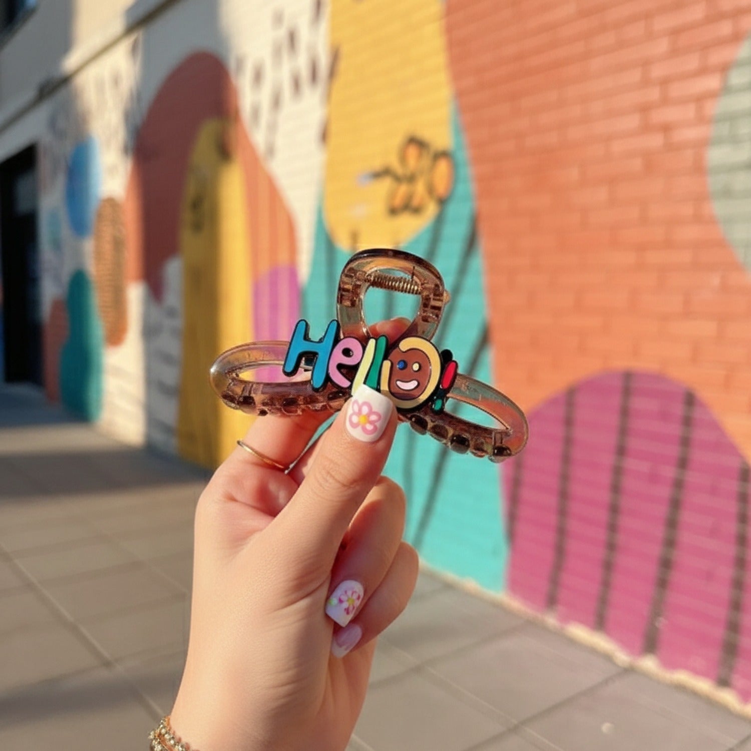 Translucent Brown Hair Claw With Colorful Smiley Charm