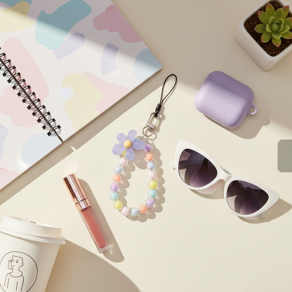 Pastel Beaded Flower Acrylic Keyring Charm