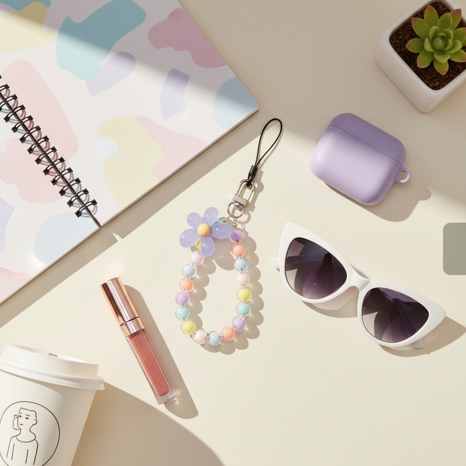 Pastel Beaded Flower Acrylic Keyring Charm