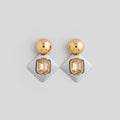 Gold Ball Stud Earrings With Champagne Crystal