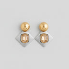 Gold Ball Stud Earrings With Champagne Crystal