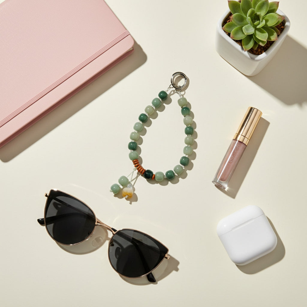 Jade Green Beaded Phone Charm Strap
