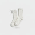 White Crew Socks With Ruffle Bow Detail